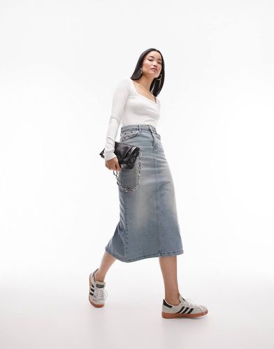 Gonna midi in denim candeggiato intenso - Topshop - Modalova