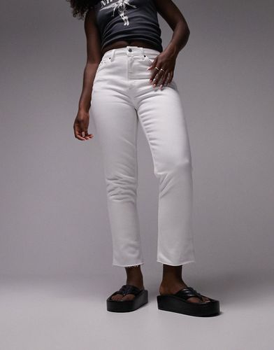 Topshop - Hourglass - Jeans dritti cropped a vita medio alta con bordi grezzi bianchi - Topshop Hourglass - Modalova
