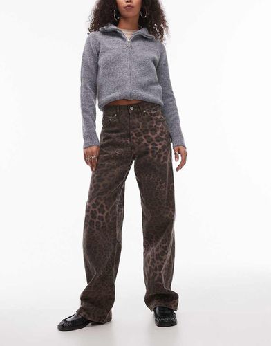 Jeans a colonna a vita medio alta marroni con stampa leopardata - Topshop - Modalova