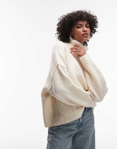 Maglione avorio con collo alto e cuciture a vista vestibilità comoda - Topshop - Modalova