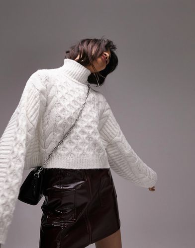 Maglione con collo a imbuto in maglia a trecce color crema - Topshop - Modalova