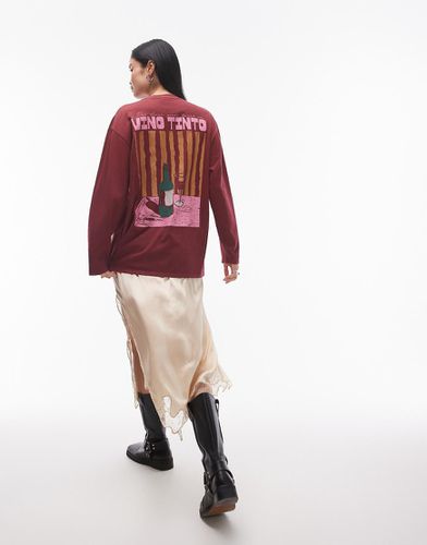 Maglietta stile skater a maniche lunghe bordeaux con stampa "Vino Tinto" - Topshop - Modalova