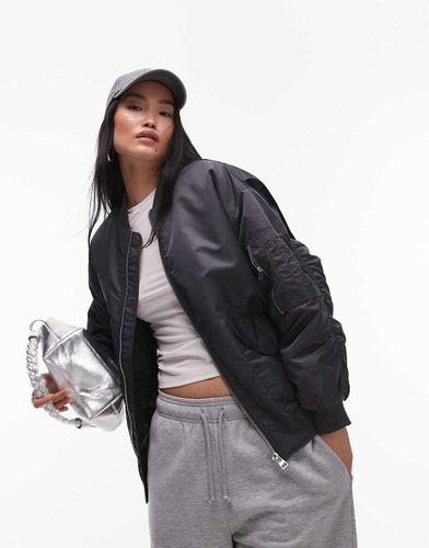 Nero - Bomber grigio antracite con colletto in nylon - Topshop - Modalova