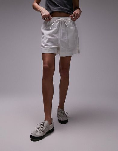 Pantaloncini in lino color bianco tinta unita con coulisse - Topshop - Modalova
