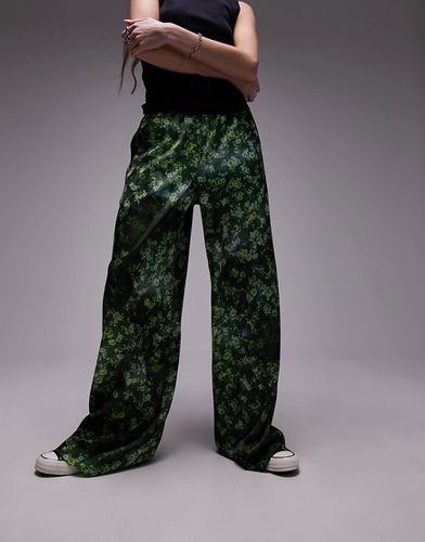 Pantaloni a fondo ampio in raso verdi con stampa - Topshop - Modalova