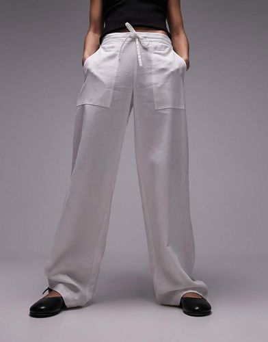 Pantaloni dritti in misto lino bianchi - Topshop - Modalova