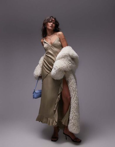 Robe nuisette mi-longue en satin avec épaule torsadé et coutures apparentes - pâle - Topshop - Modalova