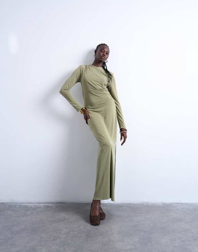 Robe longue effet croisé en cupro - Kaki - Topshop - Modalova