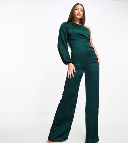 Tuta jumpsuit in raso bosco monospalla - TFNC Tall - Modalova