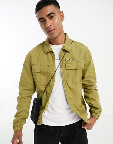 Camicia giacca oliva con zip e tasche doppie - Threadbare - Modalova