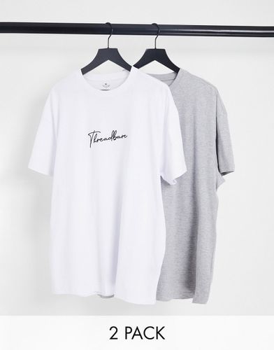 Confezione da 2 t-shirt da casa bianca e grigia con logo - Threadbare - Modalova