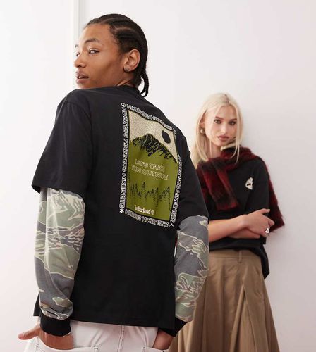 T-shirt oversize nera con stampa grafica di montagne - In esclusiva per ASOS - Timberland - Modalova