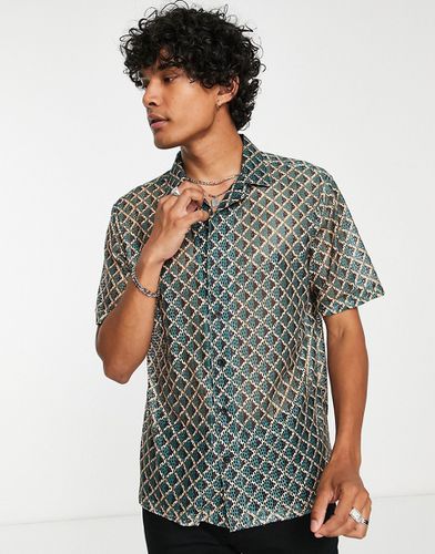 Shadoff - Camicia con colletto con rever in pizzo geometrico vintage - Twisted Tailor - Modalova
