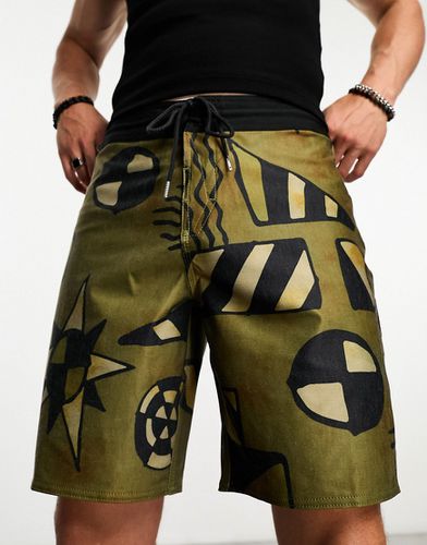 Pantaloncini marroni con stampa geometrica in coordinato - Volcom - Modalova