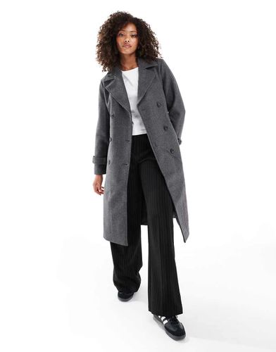 Cappotto midi doppiopetto scuro mélange con cintura - Vero Moda - Modalova