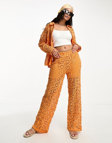 Pantaloni a fondo ampio arancioni all'uncinetto in coordinato - Vero Moda - Modalova