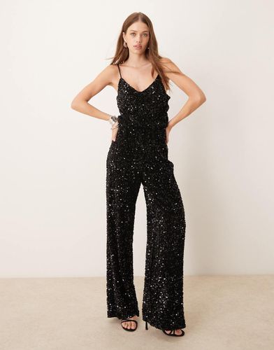 Tuta jumpsuit senza maniche nera con paillettes e scollo a V - Vila - Modalova