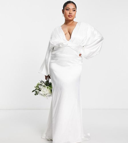 Vestito lungo da sposa color avorio con maniche kimono - Yaura Plus - Modalova