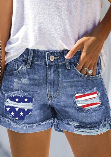 American Flag Star Striped Ripped Hole Denim Shorts - Bellelily - Modalova