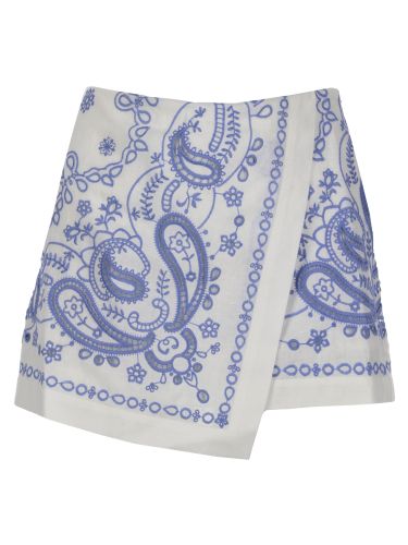 Skort in lino con ricamo - self-portrait - Modalova