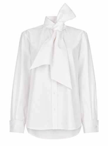 Camicia con collo lavallière in popeline - saint laurent - Modalova