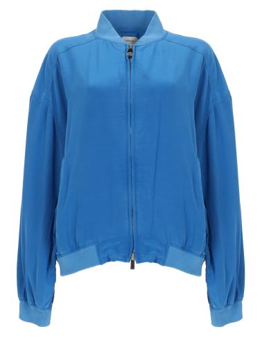 Blouson con zip in popeline di seta - versace - Modalova