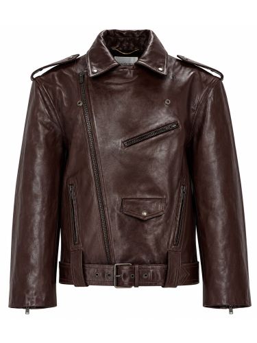 Giacca biker in pelle liscia - saint laurent - Modalova