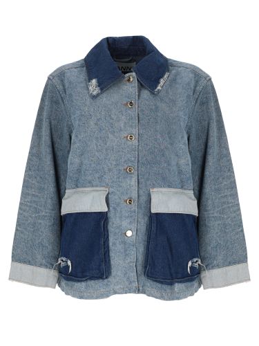Ganni giacca in denim patchwork - ganni - Modalova