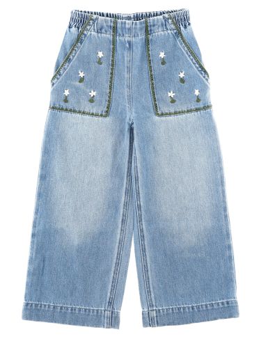 Jeans wide leg con ricamo floreale - stella mccartney - Modalova