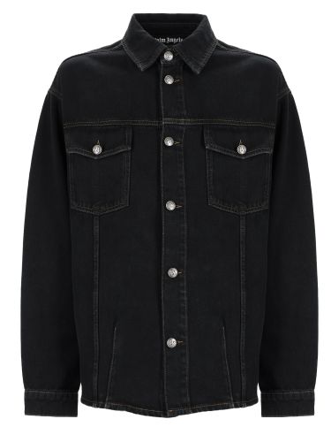 Overshirt in denim con logo - palm angels - Modalova