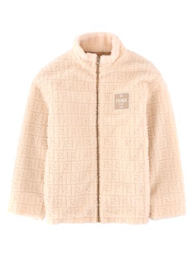 Giacca teddy con logo 3d tono su tono all-over e patch con logo - fendi - Modalova