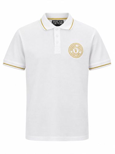 Polo in cotone con v-emblem - versace jeans couture - Modalova