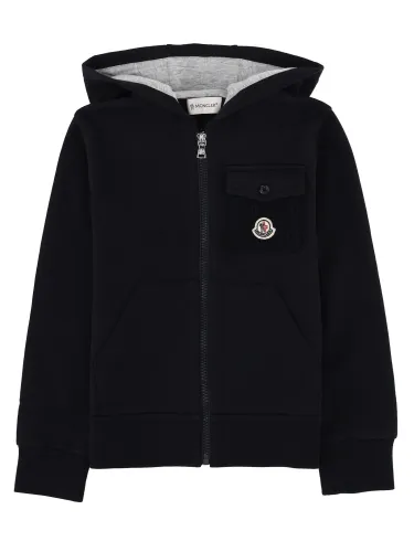 Felpa con patch logato con zip e cappuccio - moncler - Modalova