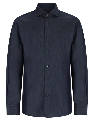 Camicia slim fit in denim di cotone e cashmere - boss camel - Modalova
