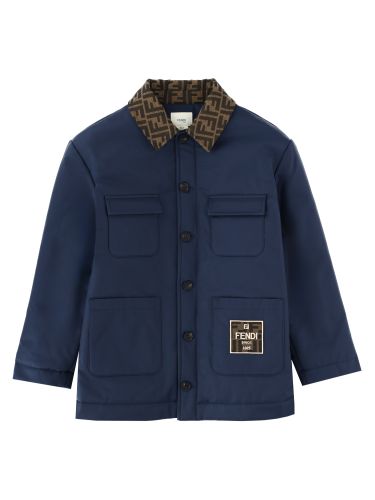 Giacca tech in gabardine con colletto logato - fendi - Modalova