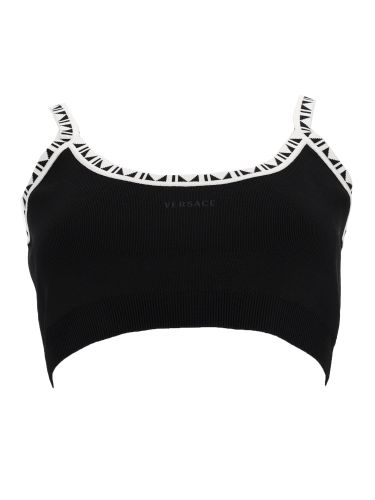 Top cropped a coste con logo - versace - Modalova