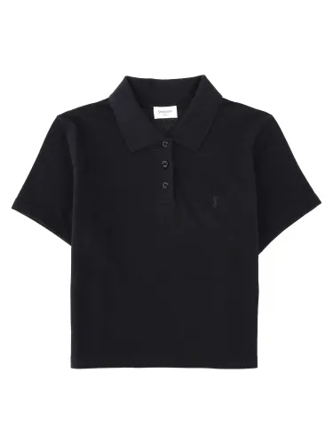 Polo corta cassandre in piqué di cotone - saint laurent - Modalova