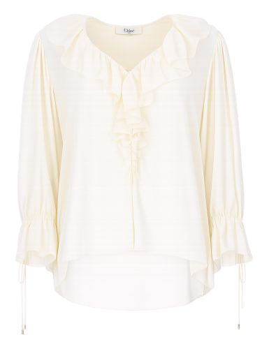Top con volant e scollo a v in crêpe de chine - chloé - Modalova