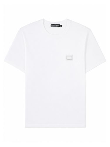 T-shirt in cotone con placca - dolce & gabbana - Modalova
