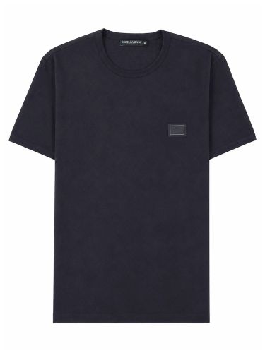 T-shirt in cotone con placca - dolce & gabbana - Modalova
