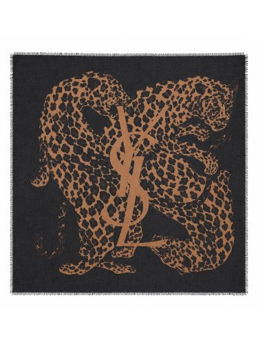 Sciarpa cassandre in twill di lana con stampa - saint laurent - Modalova