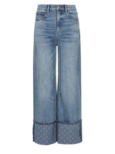 Jeans a gamba dritta con risvolto a contrasto - tory burch - Modalova