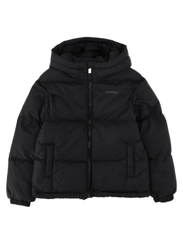 Piumino con cappuccio e logo sul retro - off-white - Modalova