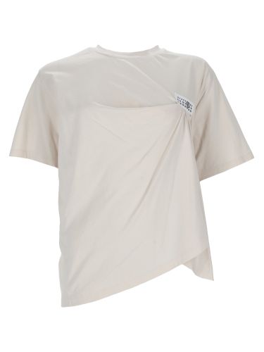 T-shirt con drappeggio e patch logo - mm6 maison margiela - Modalova
