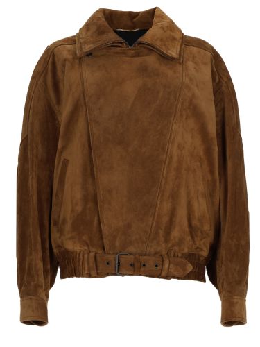 Giacca oversize in pelle crosta vintage - saint laurent - Modalova