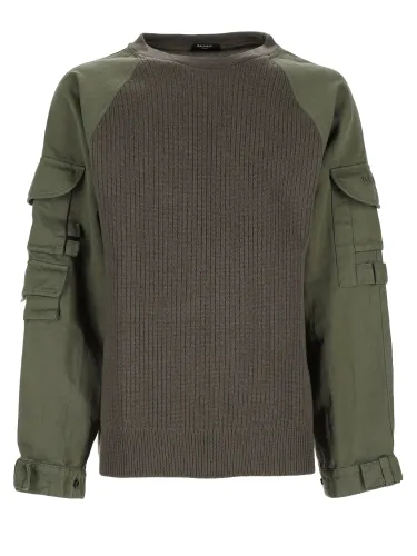 Maglia cargo in lana con inserti in cotone - balmain - Modalova