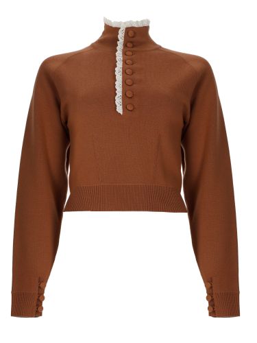 Pullover a collo alto in maglia di lana e pizzo - chloé - Modalova