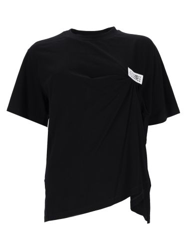 T-shirt con drappeggio e patch logo - mm6 maison margiela - Modalova