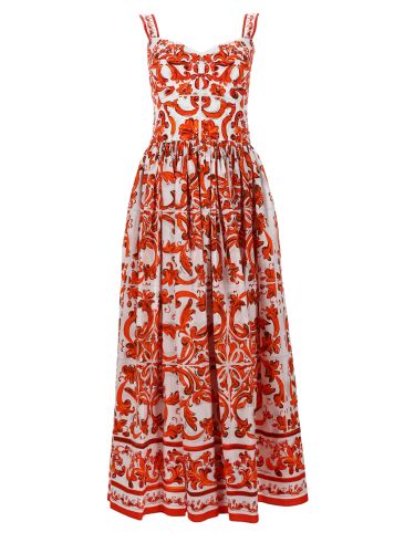 Abito lungo in popeline con stampa - dolce & gabbana - Modalova