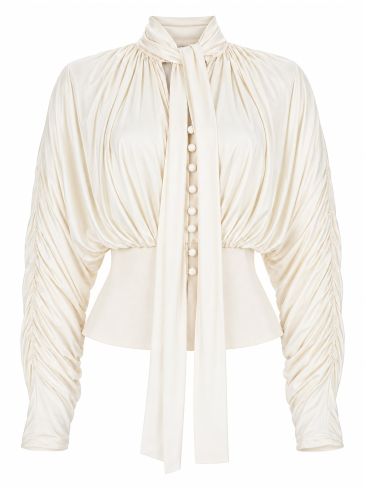 Top in jersey con colletto annodato - self-portrait - Modalova